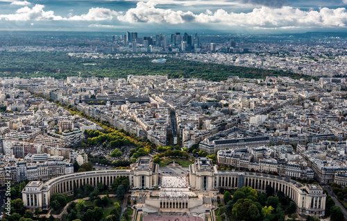 France, Paris, 16th arrondissement of Paris, view from the Eiffel Tower (Trocadero, bois de Boulogne with the ,  Foundation, business district of La Defense) photo