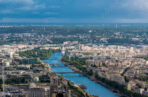 France, 15th and 16th arrondissements of Paris, view from the Eiffel Tower toward the south-west periphery (Seine river, Maison de la Radio)