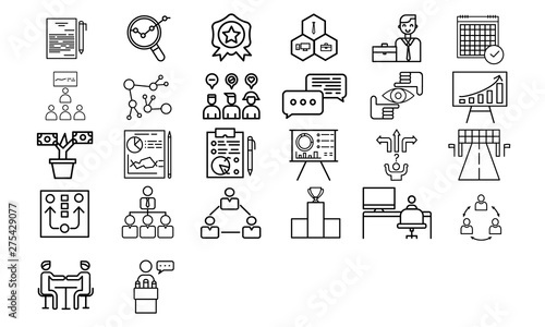 Business management icons pack for corporate and organizational concepts