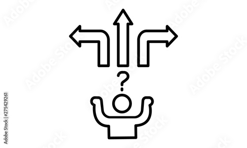 Three-way direction arrow thin line icon for navigation and decision-making concepts