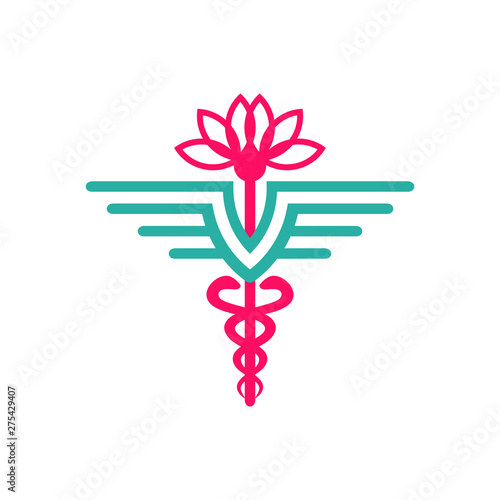 health symbol logo design and lotus flower