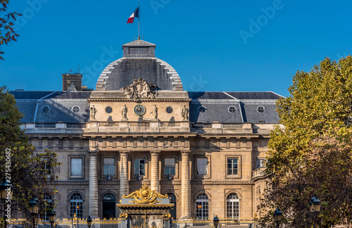 France, Paris, 4th arrondissement, Ile de la Cite, Palais de Justice (courthouse) seen from the Boulevard du Palais
