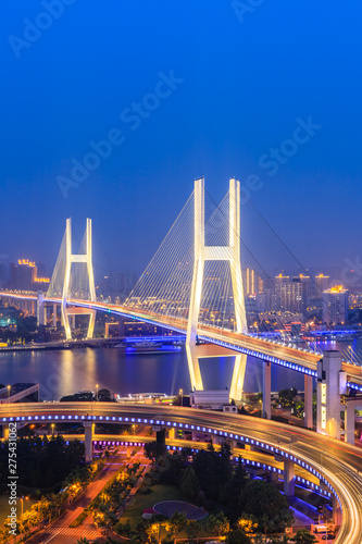 Fototapeta Naklejka Na Ścianę i Meble -  beautiful nanpu bridge at night,crosses huangpu river,shanghai,China
