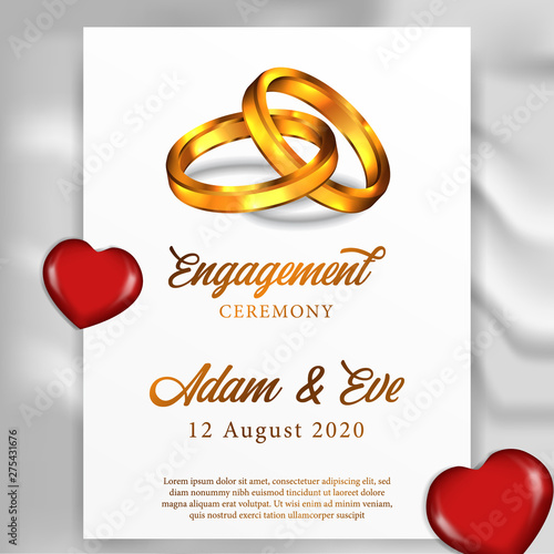 3D couple golden ring for poster template engagement ceremony party invitation