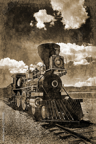 Obraz Symulowana wczesna fotografia amerykańskiej lokomotywy Steam