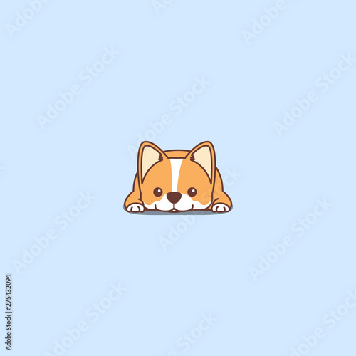 Cute corgi dog lying down cartoon icon, Vector illustration