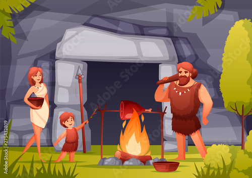 Caveman Family Flat Composition 