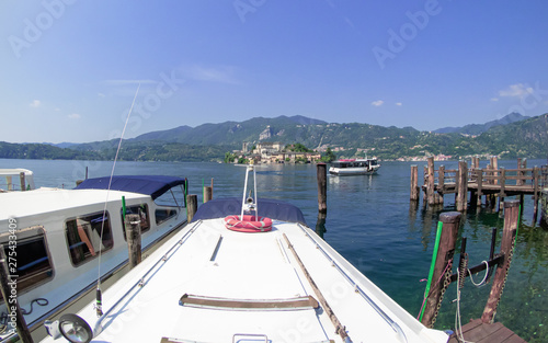motorboats connect Orta with San Giulio island. Orta lake - Italy