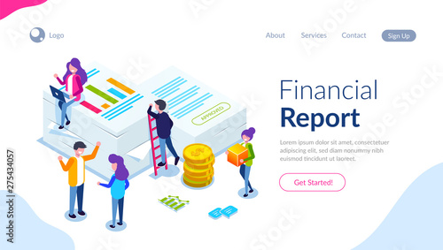 Financial report concept. People do paperwork concept design. Can use for web banner, infographics, hero images. Flat isometric vector illustration.
