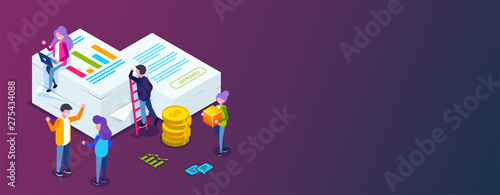 Financial report concept. People do paperwork concept design. Can use for web banner, infographics, hero images. Flat isometric vector illustration.
