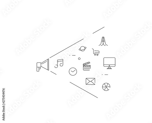 Speaker shape: digital marketing, social media, network, computer concept. Abstract background with connected objects in integrated group of element. Vector illustration