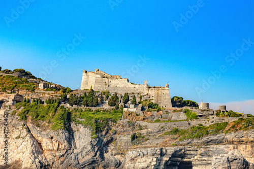 Portovenere, Cinque Terre, Liguria, Italy - August 09, 2018 - View of the castle of Doria (1164-nineteenth century) photo