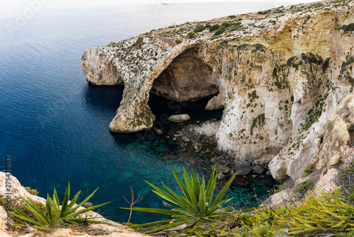 Panorama of the Blue Grotto - sea caverns on the south east coast of Malta