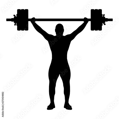 Vector illustration of weightlifting black silhouette isolated on white background. Editable EPS file available 