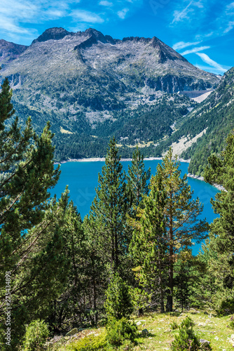 France, Hautes-Pyrenees, Haute Vallee d'Aure, Neouvielle National Nature Reserve, Pice de Neouvielle (or Aubert), 2863 meters high), the Oredon lake and the Cap de Long dam