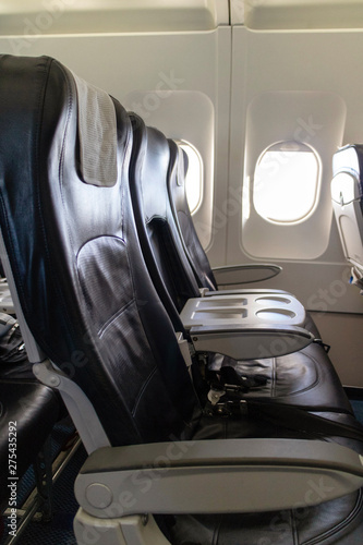 Aircraft seating configuration on a passenger jet. Circa 2019.