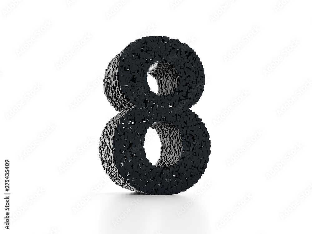 Futuristic number 8 - built out of black glossy cubes 3D render Futuristic number 8 - built out of black glossy cubes 3D render