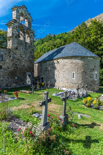 France, Hautes-Pyrenees, Vallee d'Aurec, Aragnouet Le Plan, Notre Dame de l'Assomption chapel also known as Chapelle des Templiers (Chapelle des Hospitaliers de Jerusalem) (12th-13th century) Saint James way (UNESCO World Heritage) photo