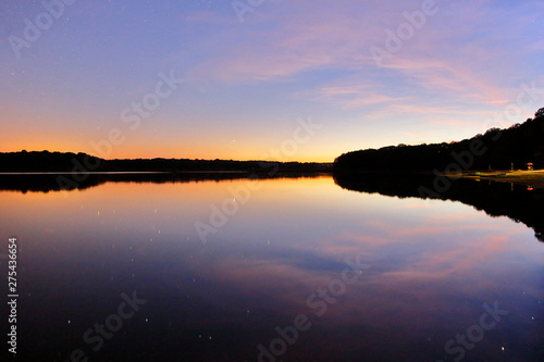 Bourgogne. Yonne (89). Region of Saint Fargeau and Boutissaint. Bourdon lake by night. Stars and Milky Way. photo