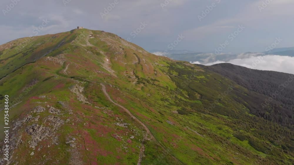 Flying over blooming Carpathians in fog at foot of Black Mountain Pop Ivan, 2020 Flying over blooming Carpathians in fog at foot of Black Mountain Pop Ivan, 2020