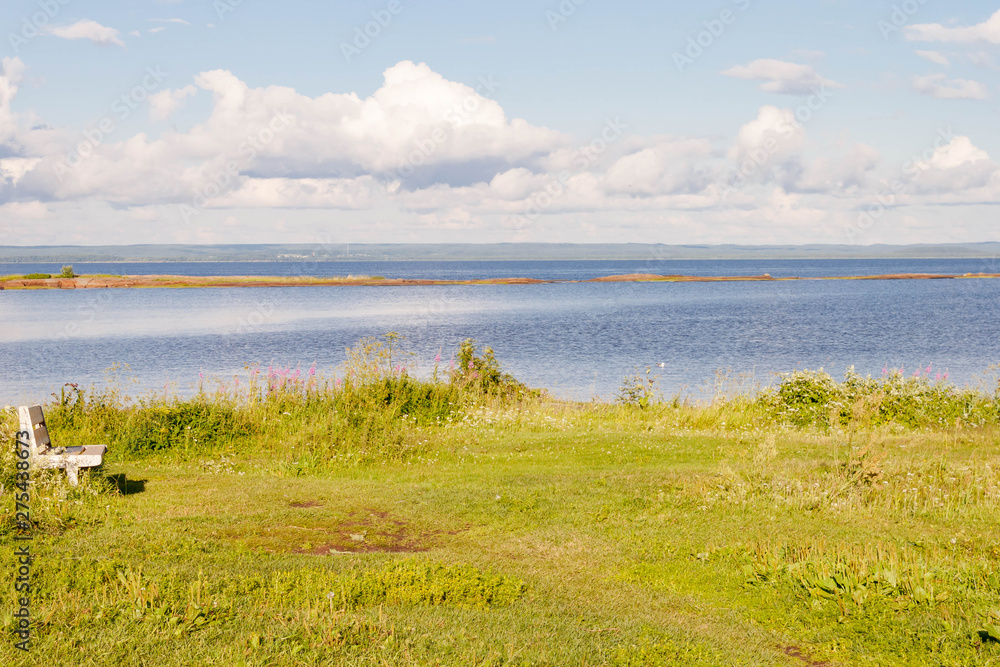 View of sea shore on Kiy island in the Onega Bay of the White Sea in Arkhangelsk region Russia View of sea shore on Kiy island in the Onega Bay of the White Sea in Arkhangelsk region Russia