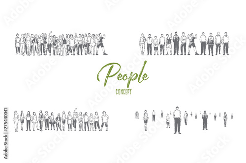 Social groups, students, adult men and women, friends and family, people togetherness banner