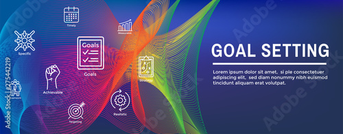 Smart Goals or Goal Setting Icon Set and Web Header Banner
