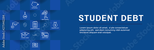Student Debt and Loan Icon Set & Web Header Banner
