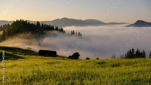 Foggy mountain sunrise time lapse footage. Smoky Mountains National Park, USA