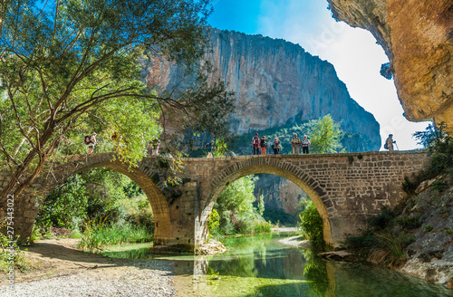 Spain, autonomous community of Aragon, Sierra y Cañones de Guara natural park, canyon of the Vero river, the Villacantal bridge (UNESCO World heritage for the rock sites art) photo