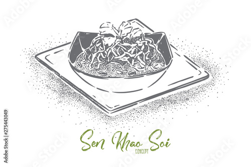 Sen khao soi, national thai soup with fried egg noodles and cabbage pickle, gourmet dinner, restaurant dish