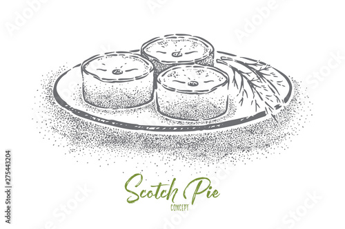 Scotch pie with filling, traditional scottish dish baked with minced mutton, national food, british cuisine