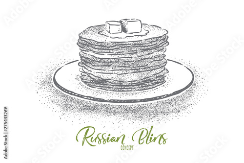 Russian blins closeup, traditional cuisine, national dessert, tasty homemade pastry, nutritious lunch