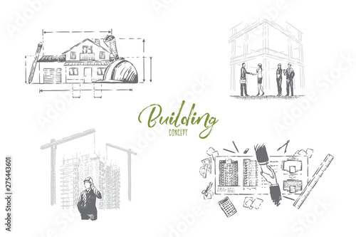 House planning, construction site safety check, architectural project approval, building industry banner