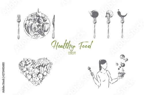 Young woman holding delicious salad, vegetables in heart shape, vitamin diet, vegetarian lifestyle banner