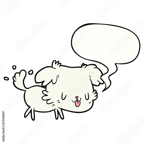cute cartoon dog wagging tail and speech bubble