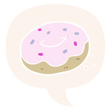 cartoon donut and sprinkles and speech bubble in retro style