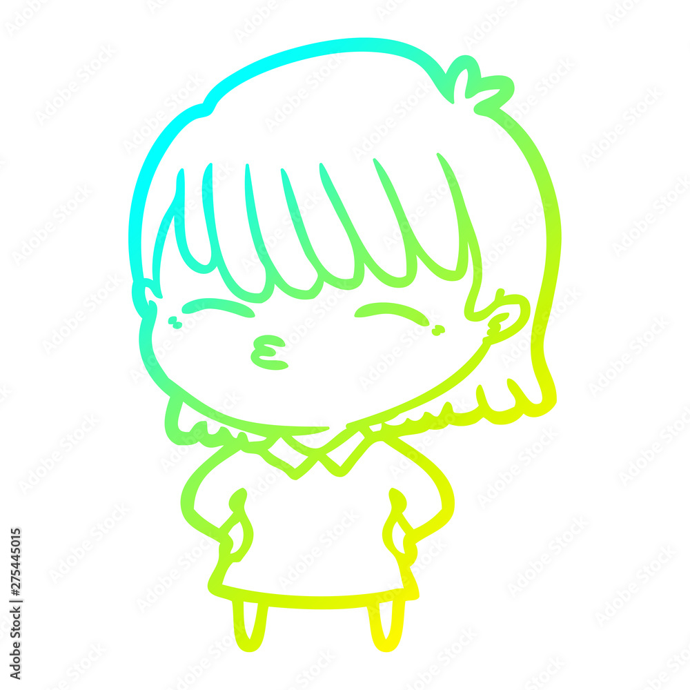 cold gradient line drawing cartoon woman