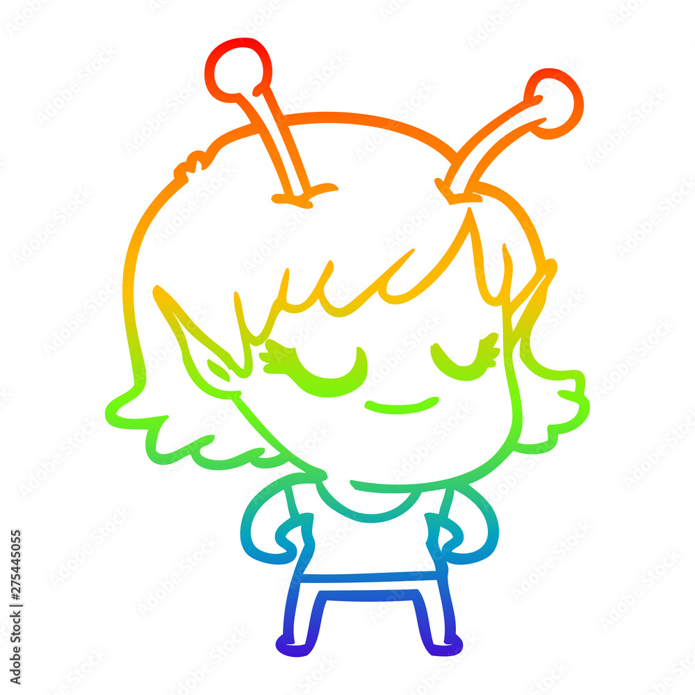rainbow gradient line drawing smiling alien girl cartoon rainbow gradient line drawing smiling alien girl cartoon