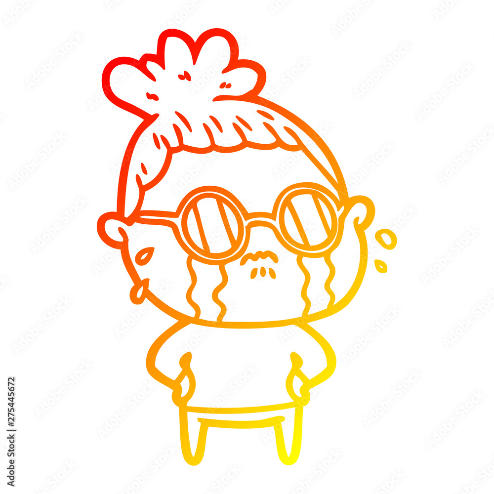 warm gradient line drawing cartoon crying woman wearing sunglasses warm gradient line drawing cartoon crying woman wearing sunglasses