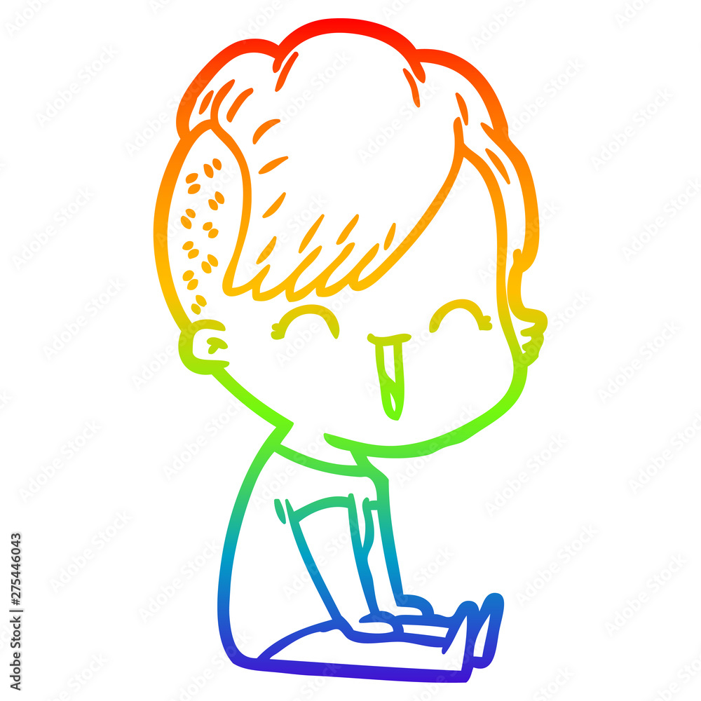 rainbow gradient line drawing cartoon happy hipster girl rainbow gradient line drawing cartoon happy hipster girl