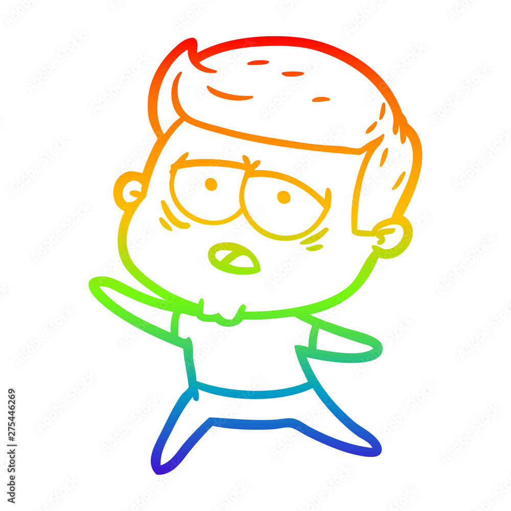 rainbow gradient line drawing cartoon tired man rainbow gradient line drawing cartoon tired man