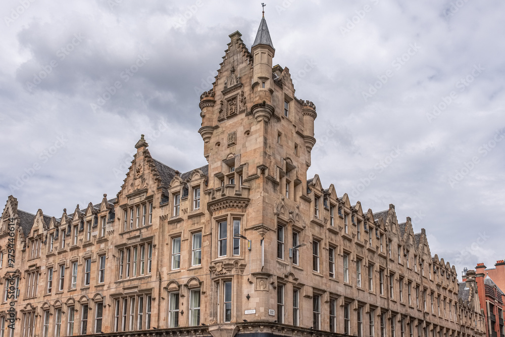 The Impressive architecture of the Glasgow city buildings at Albion Street and Trongate