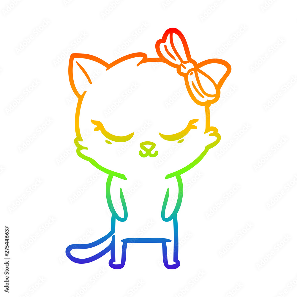 rainbow gradient line drawing cute cartoon cat with bow rainbow gradient line drawing cute cartoon cat with bow