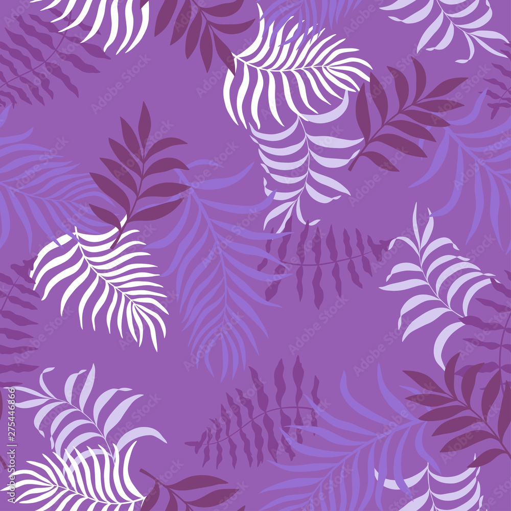 Fototapeta premium Tropical background with palm leaves. Seamless floral pattern. Summer vector illustration. Flat jungle print