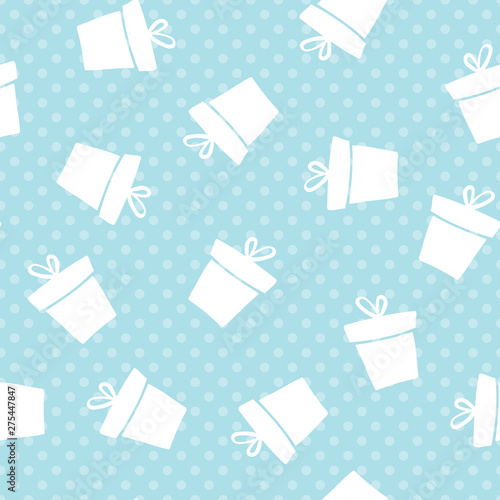 Blue seamless gift pattern. Giveaway holidays repeated pattern, present boxes illustration. Abstract wallpaper, wrapping paper print