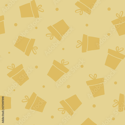 Giveaway holidays repeated pattern, present boxes illustration. Gold seamless gift pattern. Abstract wallpaper, wrapping paper print