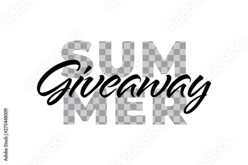 Vector summer colorful giveaway illustration for promotion in social network with lettering font, transparent word. Advertising of giving present fo like or repost. Decoration banner for business.