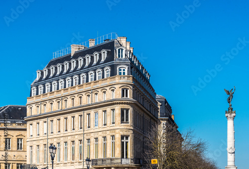 France, New Aquitaine, Bordeaux, building in the allees de Tourny and foutain of the Girondins (UNESCO World Heritage) photo