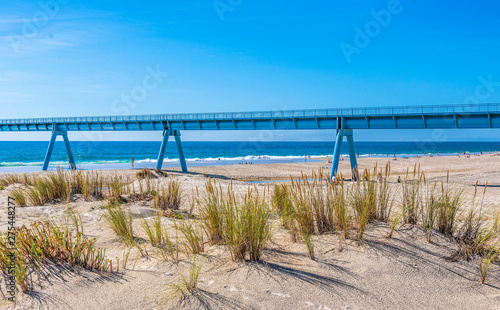 France, New Aquitaine, Arcachon Bay, La Salie beach, The Wharf (tube) rejecting the waste water processed by the Arcachon Basin in the sea photo